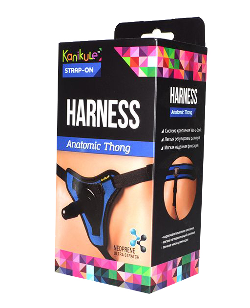 фото Сине-чёрные трусики с плугом kanikule strap-on harness anatomic thong