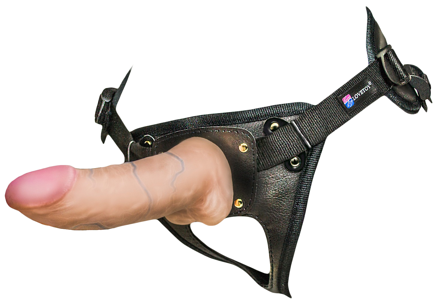 фото Насадка-фаллоимитатор на кожаных трусиках harness ultra realistic 6 16 см lovetoy