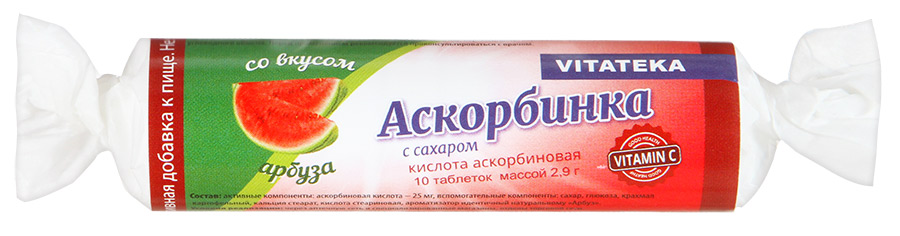 

Аскорбиновая кислота Витатека с сахаром арбуз таблетки 2,9 г 10 шт., Акорбиновая кислота с сахаром