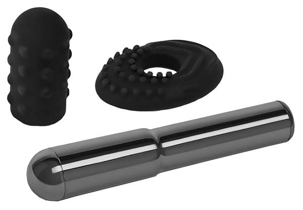 фото Чёрный жезловый вибратор le wand grand bullet с двумя нежными насадками
