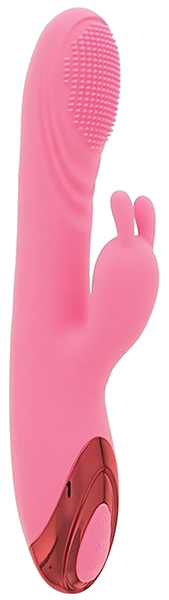 фото Розовый вибратор heating brush bunny со стимулятором клитора и нагревом 24 см dream toys