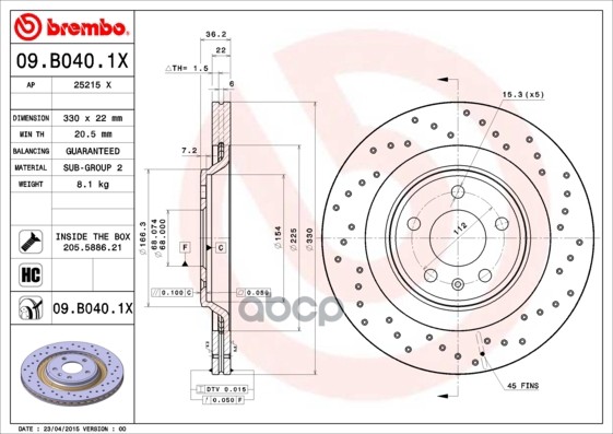 фото Диск тормозной brembo 09.b040.1x