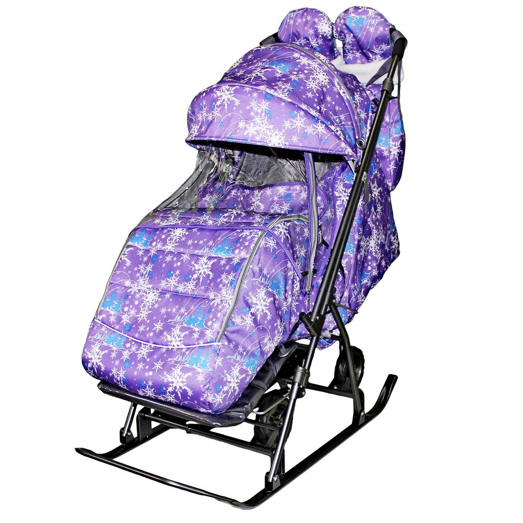 фото Санки-коляска galaxy snow kids-3-1 елки на фиолетовом, сумка + варежки