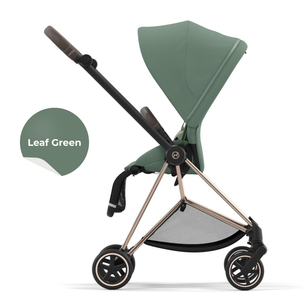 Cybex Mios III Прогулочная коляска, шасси Rose Gold, коричневая ручка, Текстиль Leaf Green