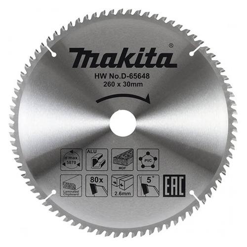 фото Пильный диск makita d-65654, по алюминию, дереву, пластику, 260мм, 2мм, 30мм, 1шт