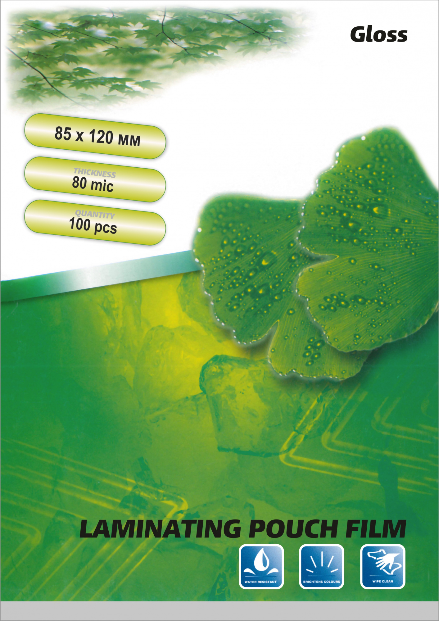 Пакетная пленка для ламинирования, глянцевая, 85x120мм, 80мкм, LF