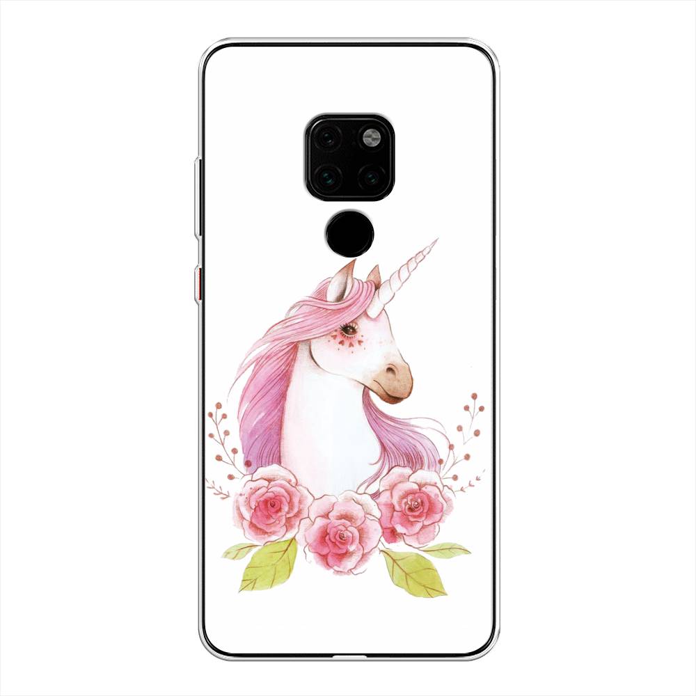 

Чехол на Huawei Mate 20 "Единорог цветы", Белый;розовый;серый, 66850-1