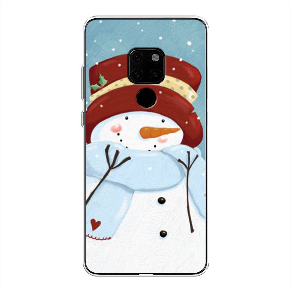 

Чехол на Huawei Mate 20 "Застенчивый снеговик", Голубой;белый;красный, 66850-5