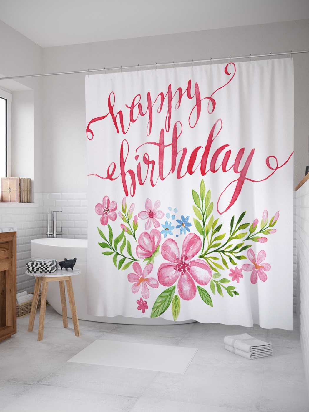 

Штора для ванной JoyArty "Цветочный праздник именин" 180х200 см с крючками, Белый