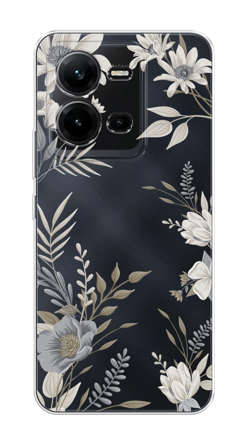 

Чехол на Vivo V25/V25e "Цветы сепия", Серый;прозрачный;зеленый;белый, 267750-1