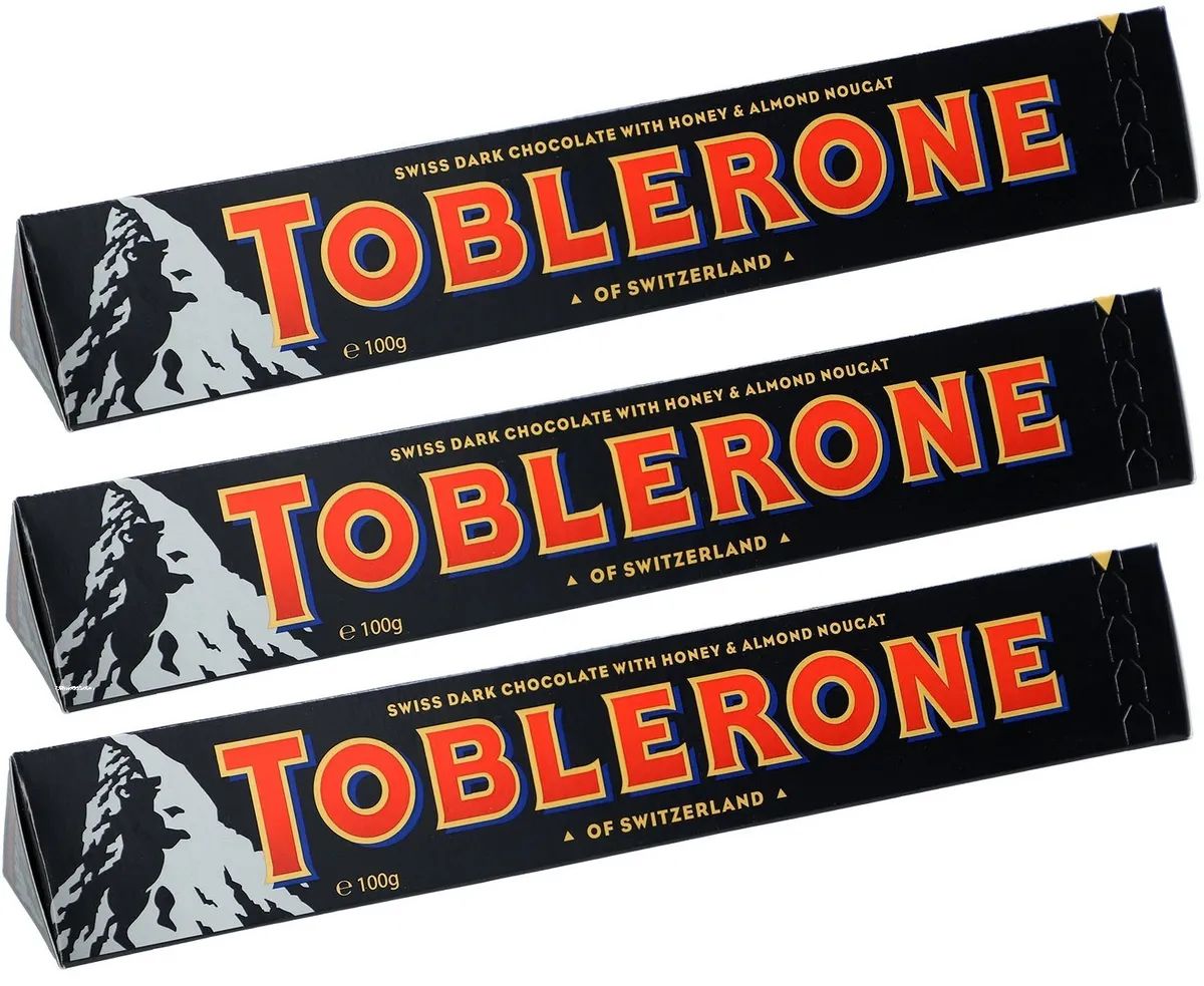 Темный шоколад Toblerone с медово-миндальной нугой, 3 шт по 100 г