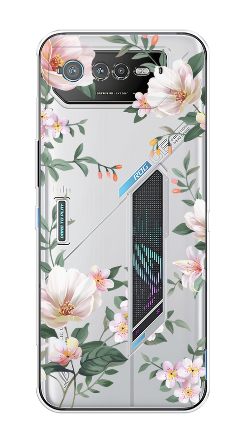 

Чехол на Asus ROG Phone 6 "Beautiful white flowers", Бежевый;зеленый, 44650-1