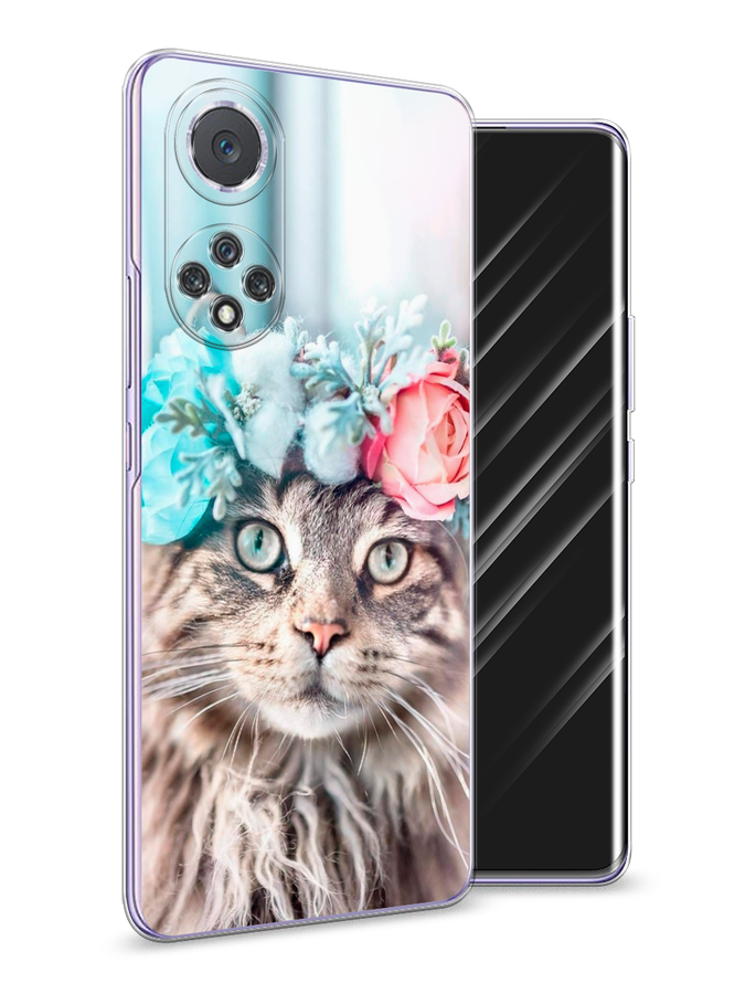 

Чехол Awog на Huawei Nova 9 "Кот в венке", Серый;голубой;розовый, 6106150-2