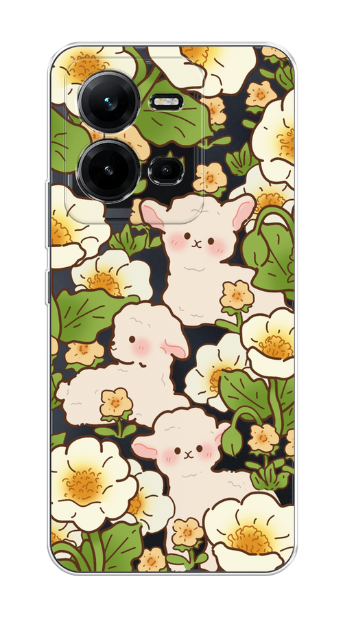 

Чехол на Vivo V25/V25e "Овечки в цветах", Зеленый;бежевый, 267750-1