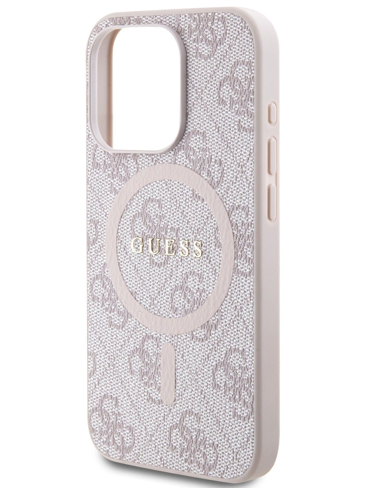 Чехол Guess для iPhone 15 Pro из экокожи с MagSafe Metal logo Hard Pink