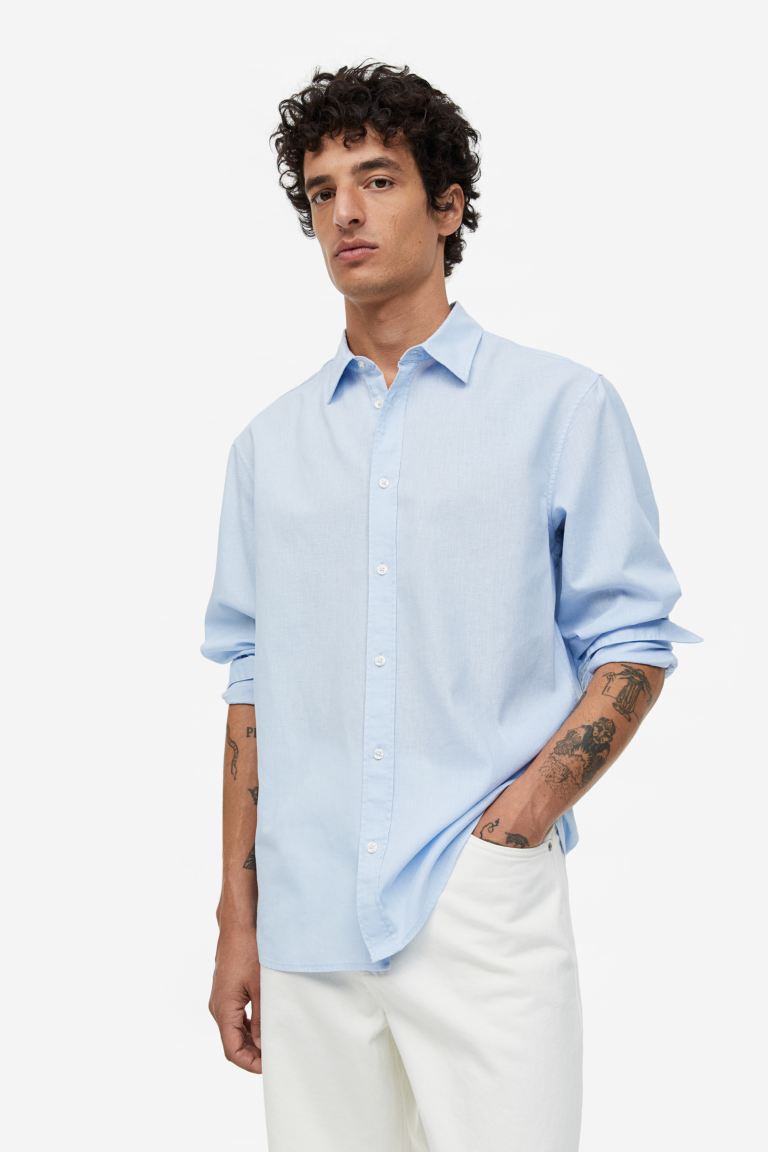 Рубашка мужская H&M 1134107009 синяя 2XL (доставка из-за рубежа)