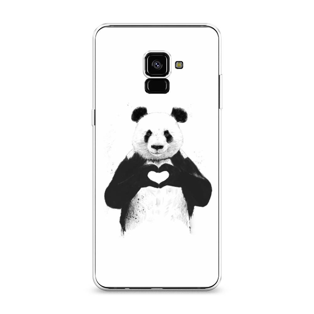 

Чехол Awog на Samsung Galaxy A8 + "Панда love", Серебристый, 25550-10