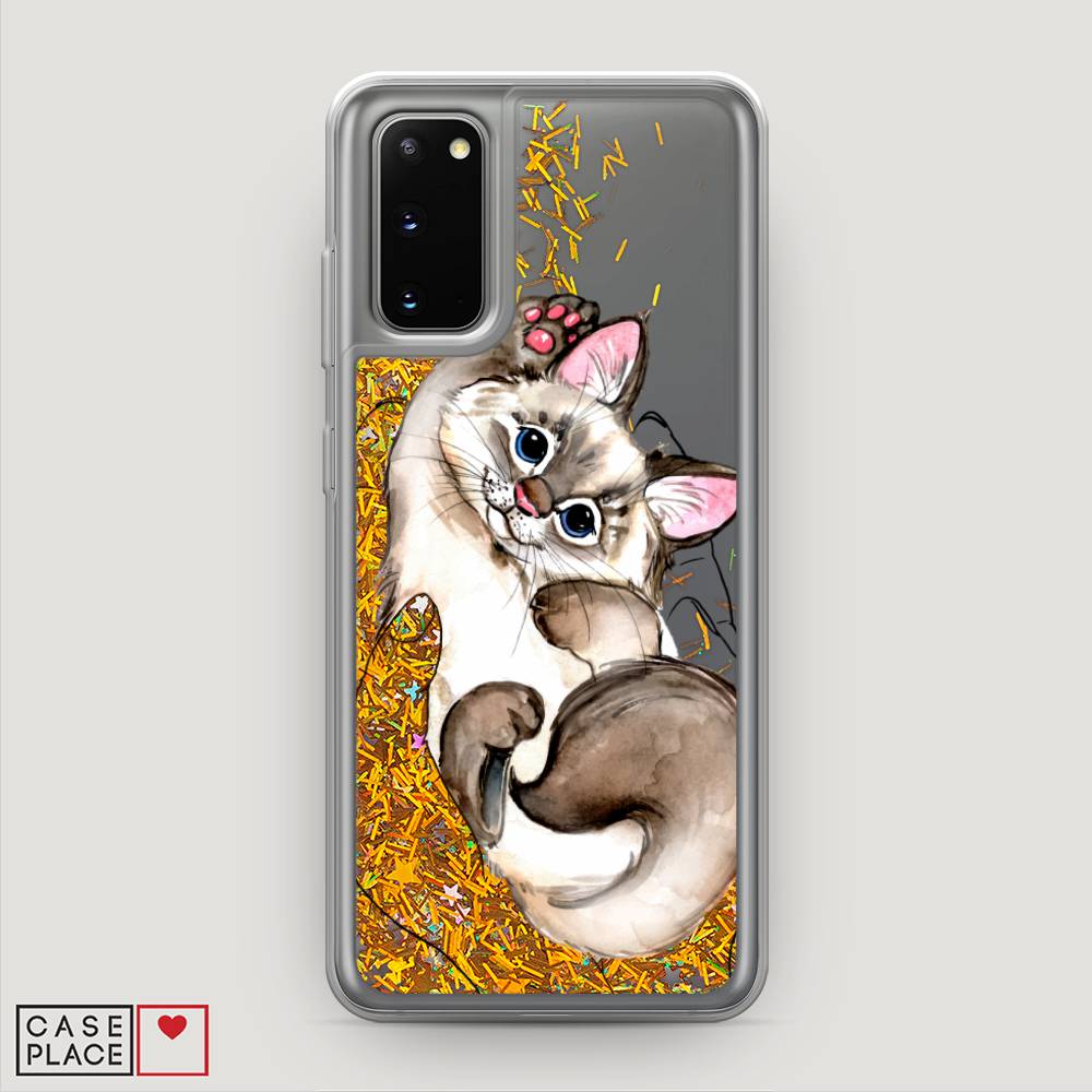 

Жидкий чехол с блестками "Котенок в ладошках" на Samsung Galaxy S20, 29290-1