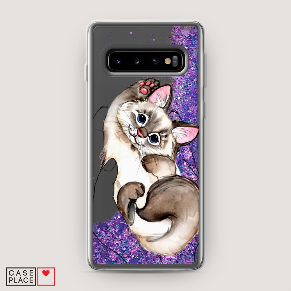 

Жидкий чехол с блестками "Котенок в ладошках" на Samsung Galaxy S10 +, 27192-1