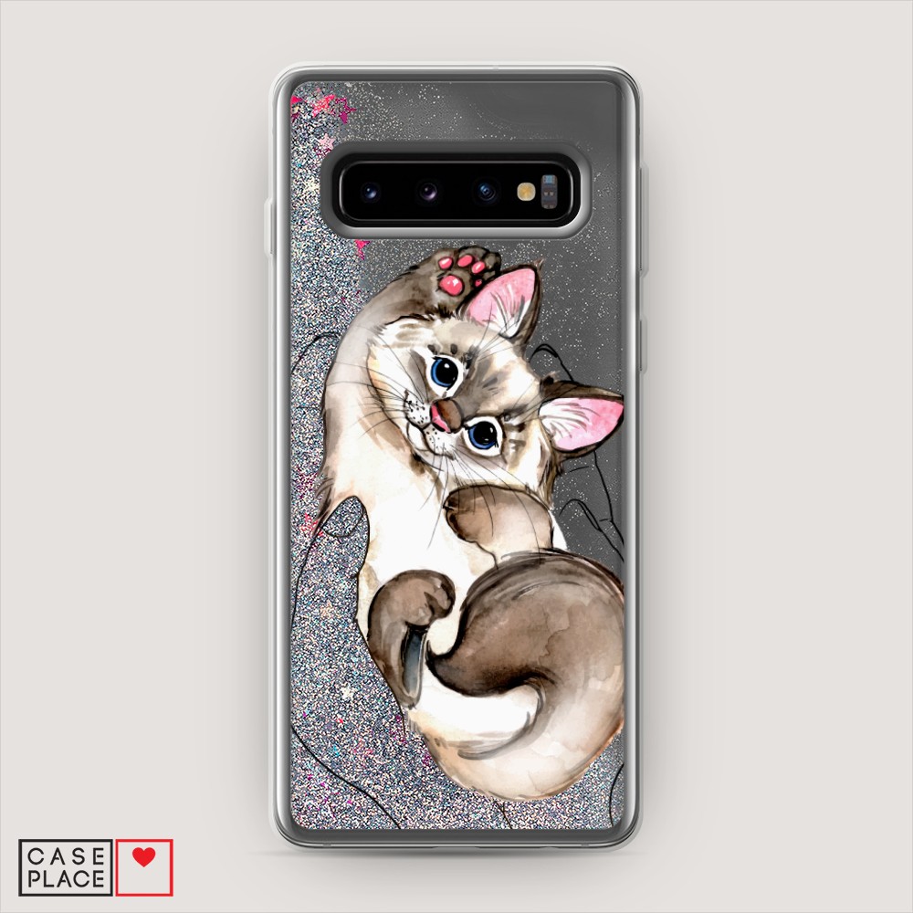 

Жидкий чехол с блестками "Котенок в ладошках" на Samsung Galaxy S10 +, 27191-1