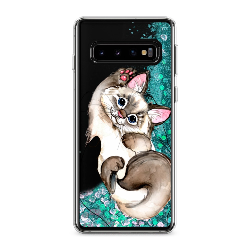 

Жидкий чехол с блестками "Котенок в ладошках" на Samsung Galaxy S10, 27095-1