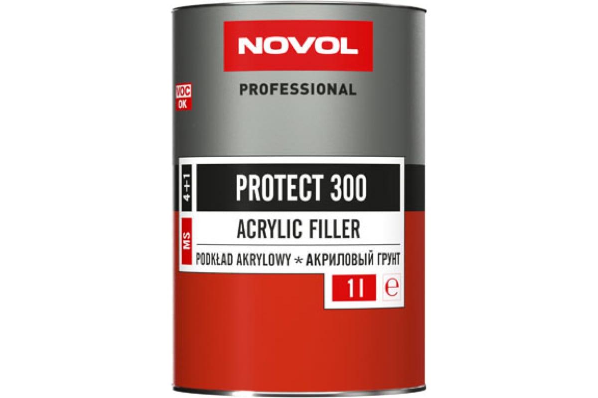 Грунт Novol PROTECT 300 MS 2К акрил. банка 1л, с отвердителем 0.2л, серый X6118905
