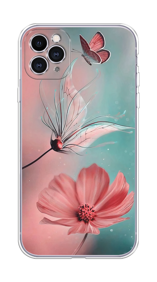 

Чехол на Apple iPhone 11 Pro Max "Бабочка и цветок", Голубой;розовый, 12250-1