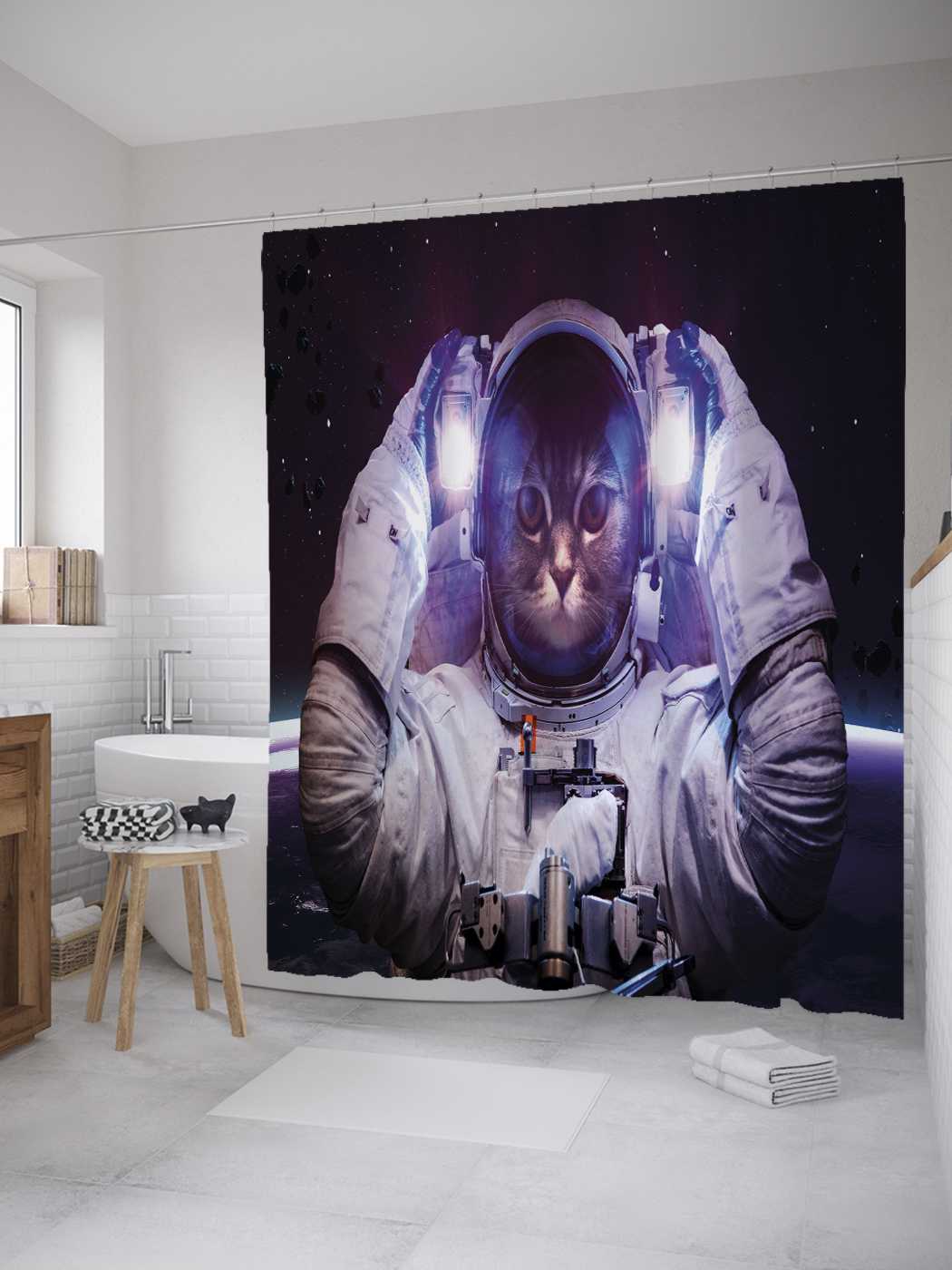 

Штора (занавеска) для ванной JoyArty "Звездная пыль" из сатена, 180х200 см с крючками, Голубой