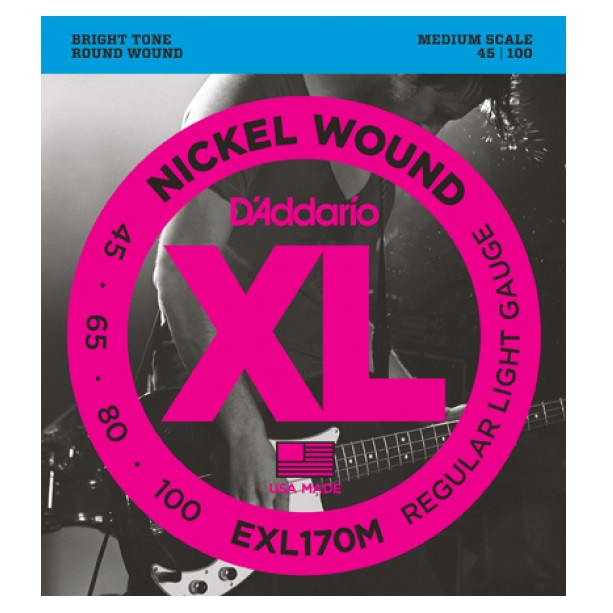 

D Addario Exl170m струны для 4х струнной бас-гитары, никель, Soft, 45-100, Medium Scale