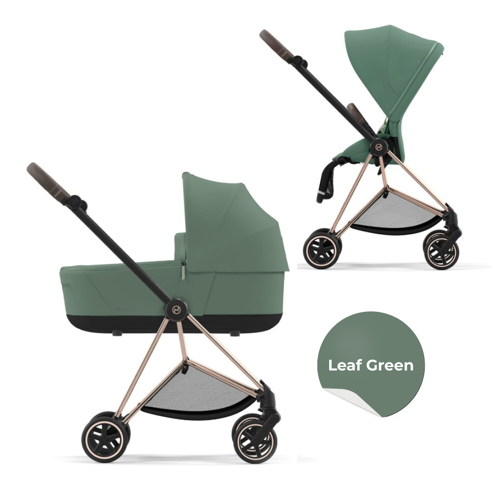 

Cybex Mios III Коляска 2 в 1, рама Rose Gold, текстиль Leaf Green с дождевиком и адаптерам, Cy-Mios3