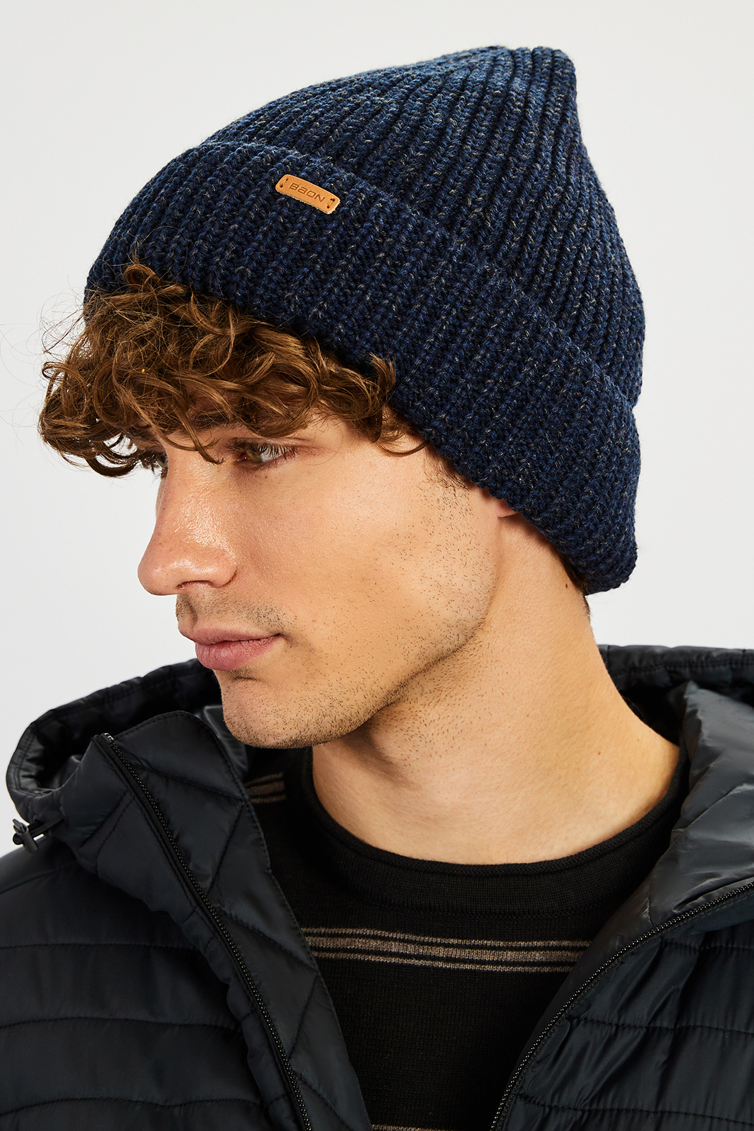 Шапка бини мужская Baon B8422515 deep navy melange, р.58 синий