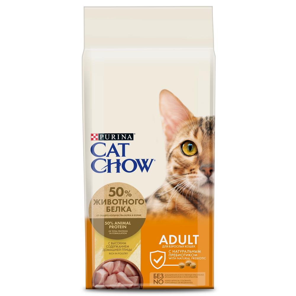 фото Сухой корм для кошек cat chow adult, домашняя птица, 15кг