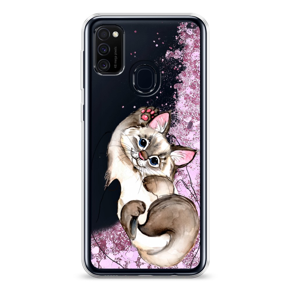 

Жидкий чехол с блестками "Котенок в ладошках" на Samsung Galaxy M30s, 29894-1