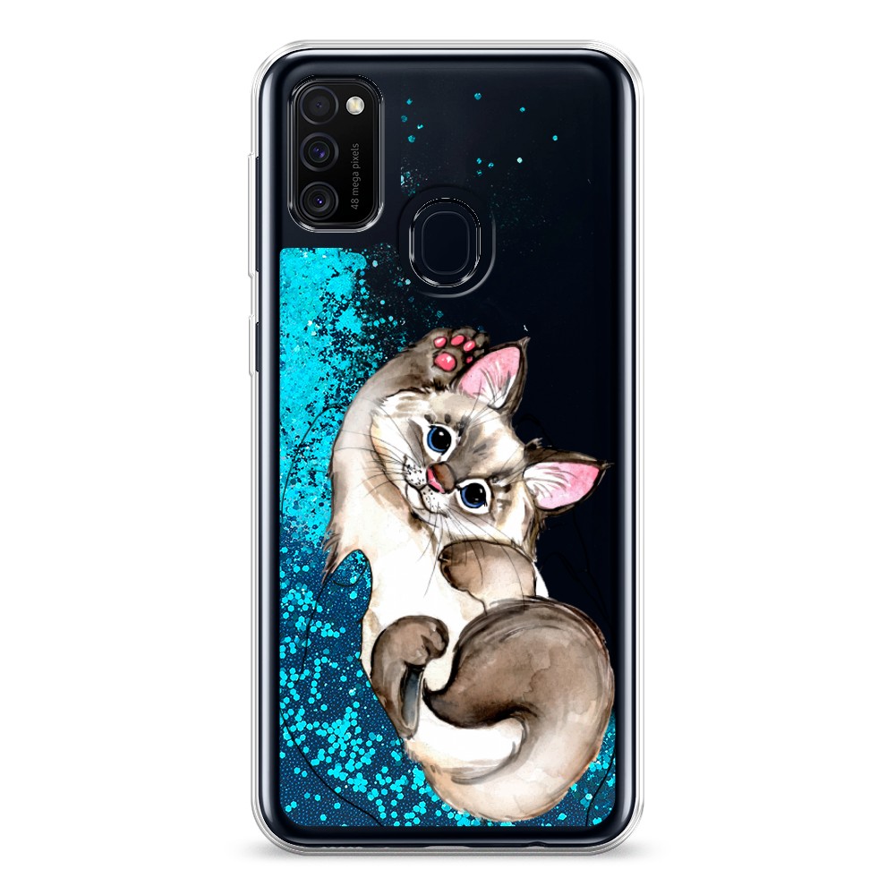 

Жидкий чехол с блестками "Котенок в ладошках" на Samsung Galaxy M30s, 29893-1
