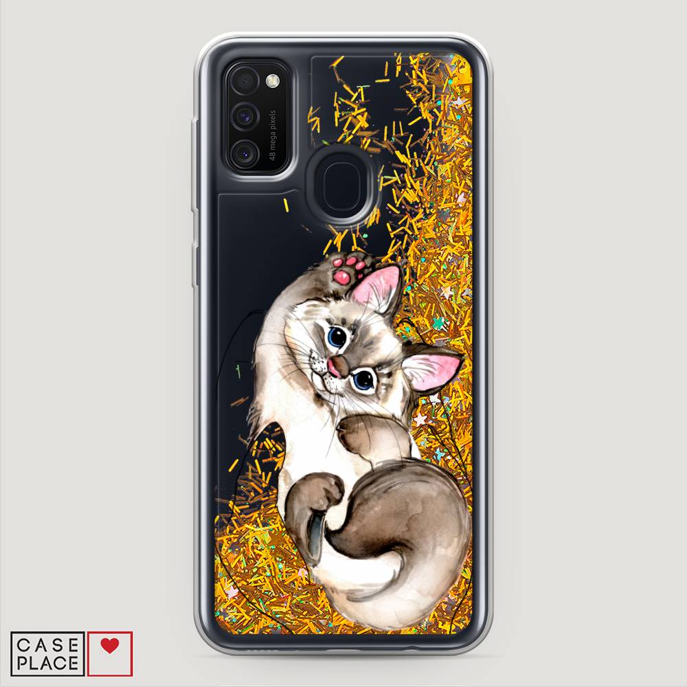 

Жидкий чехол с блестками "Котенок в ладошках" на Samsung Galaxy M30s, 29890-1