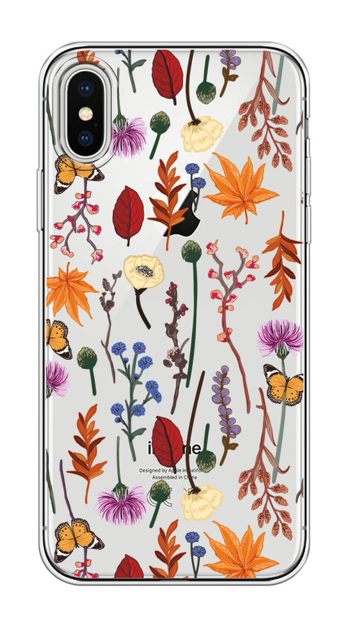 

Чехол на Apple iPhone X/XS "Orange Purple flowers", Оранжевый;красный;розовый;желтый;прозрачный, 11050-1