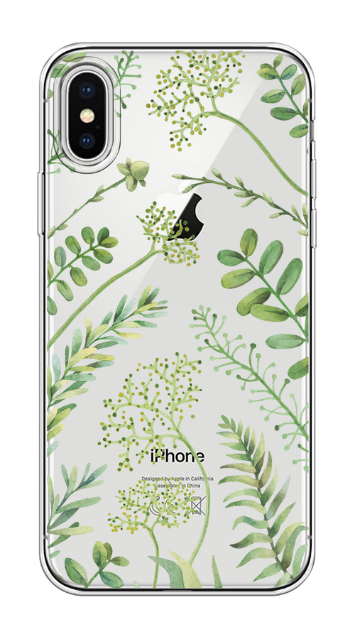 

Чехол на Apple iPhone X/XS "Green Leaves", Зеленый;прозрачный, 11050-1