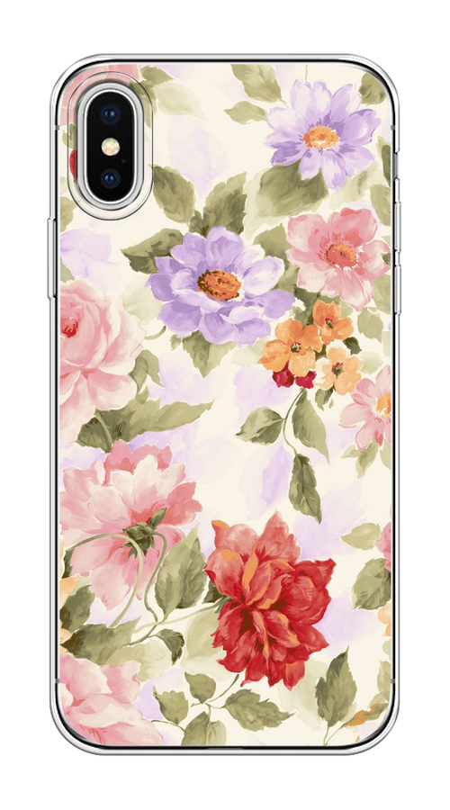 

Чехол на Apple iPhone X/XS "Акварельные пионы", Розовый;бежевый, 11050-1