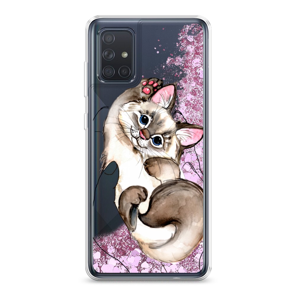 фото Жидкий чехол с блестками "котенок в ладошках" на samsung galaxy a71 awog