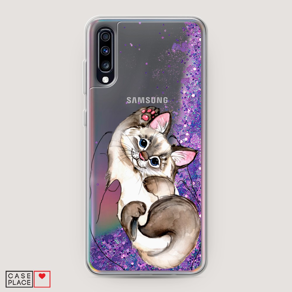 

Жидкий чехол с блестками "Котенок в ладошках" на Samsung Galaxy A70, 28192-1
