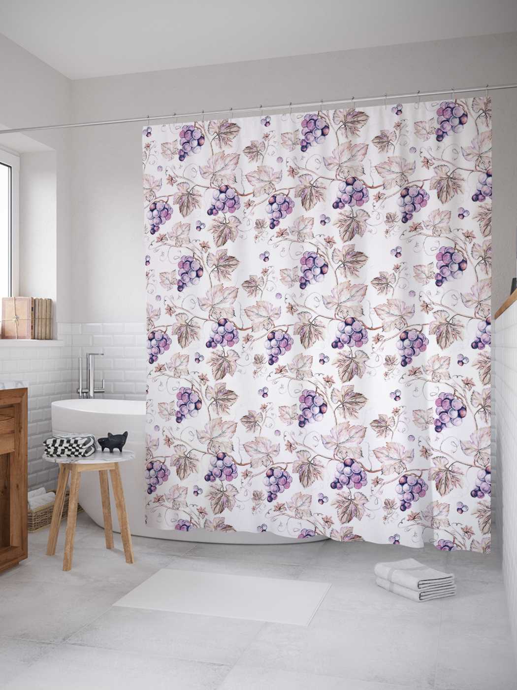 

Штора (занавеска) для ванной JoyArty "Виноградная лоза" из сатена, 180х200 см с крючками, Оранжевый, Виноградная лоза