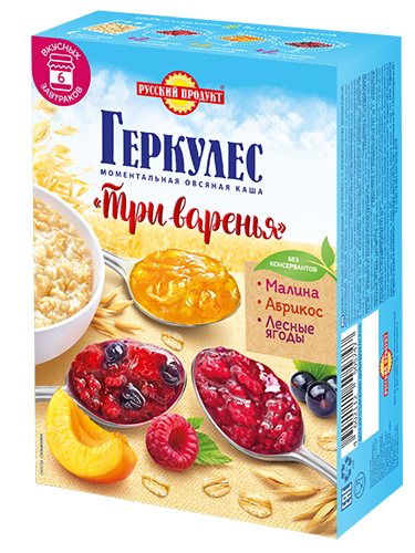 

Овсяная каша момент Геркулес с конфитюром абрикос-малина-лесные ягоды 348 г