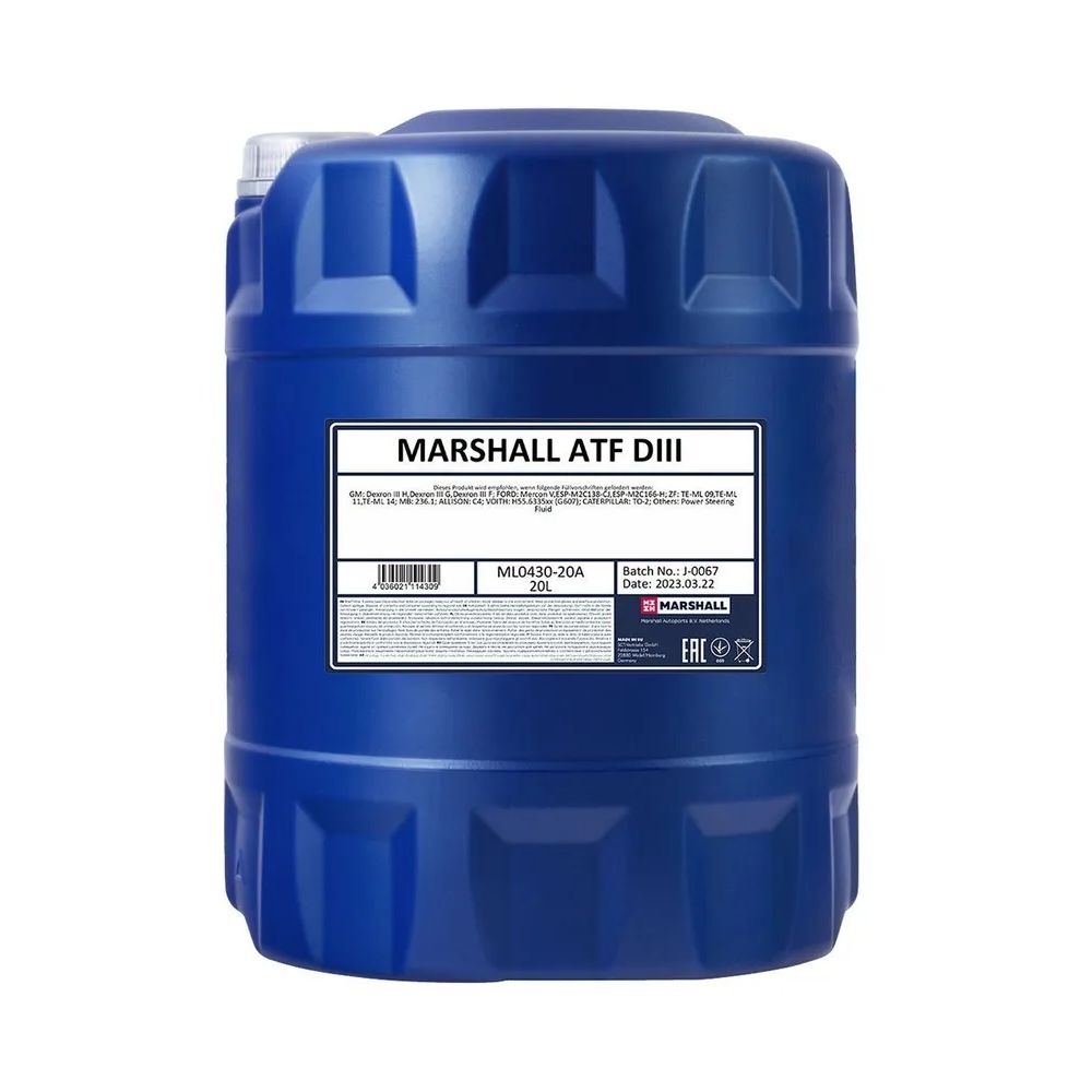 

MARSHALL ATF DIII (20L) масло АКПП синт. MB 236.1 ZF TE-ML 09/11/14 Marshall ml043020a