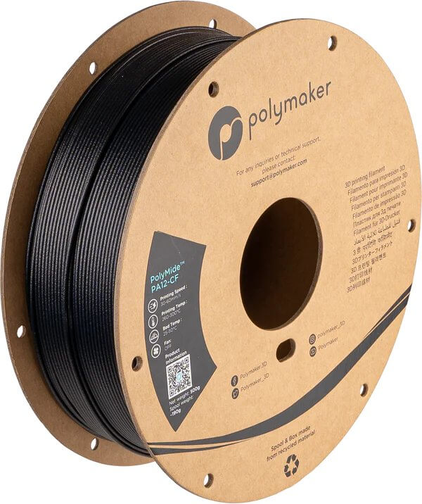 

Пластик PA12-CF PolyMide для 3D-принтера Polymaker 1.75 мм Черный 0.5 кг, PA12-CF PolyMide