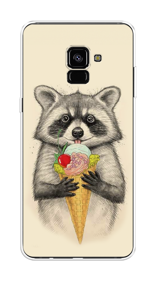 

Чехол Awog на Samsung Galaxy A8 + "Енот с мороженым", Бежевый;серый, 25550-10