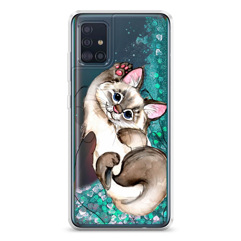 

Жидкий чехол с блестками "Котенок в ладошках" на Samsung Galaxy A51, 28995-1