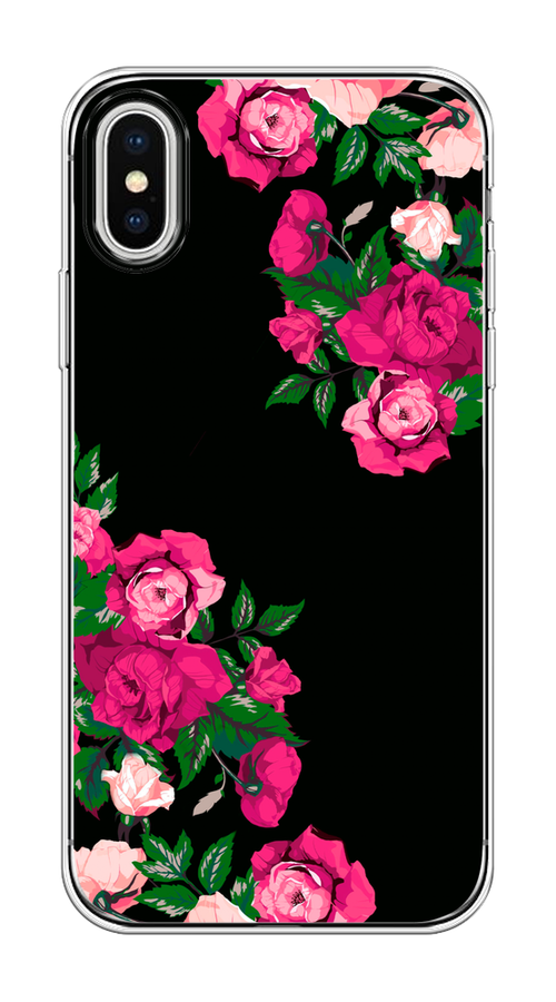 

Чехол на Apple iPhone X/XS "Розы фуксия", Черный;розовый;зеленый, 11050-1