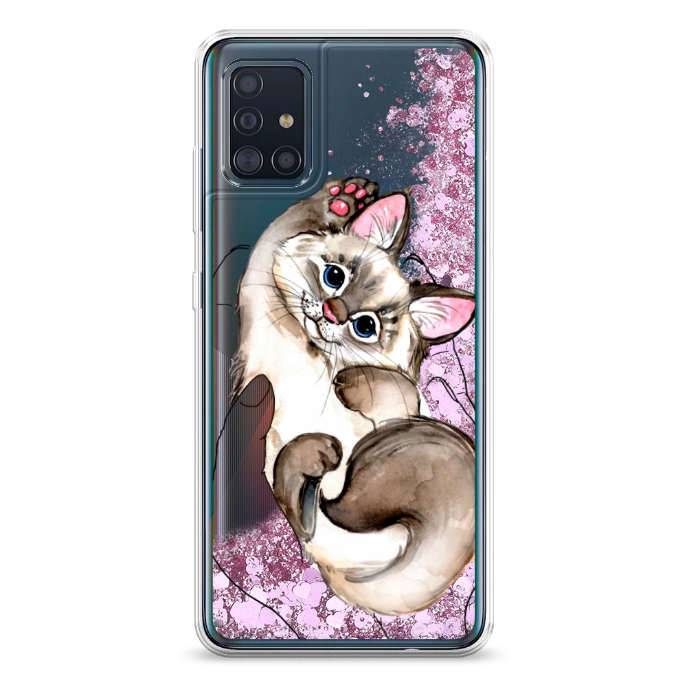 

Жидкий чехол с блестками "Котенок в ладошках" на Samsung Galaxy A51, 28994-1