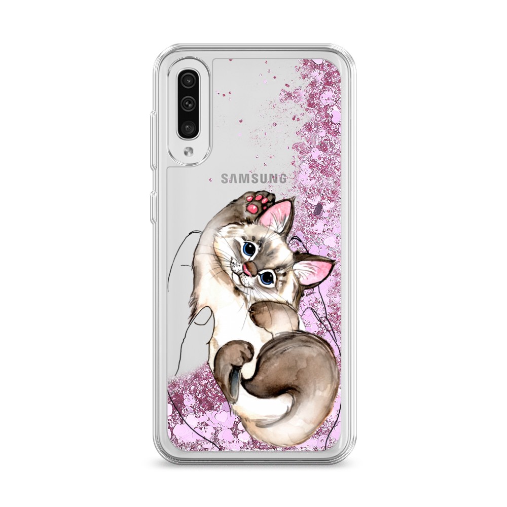 

Жидкий чехол с блестками "Котенок в ладошках" на Samsung Galaxy A50