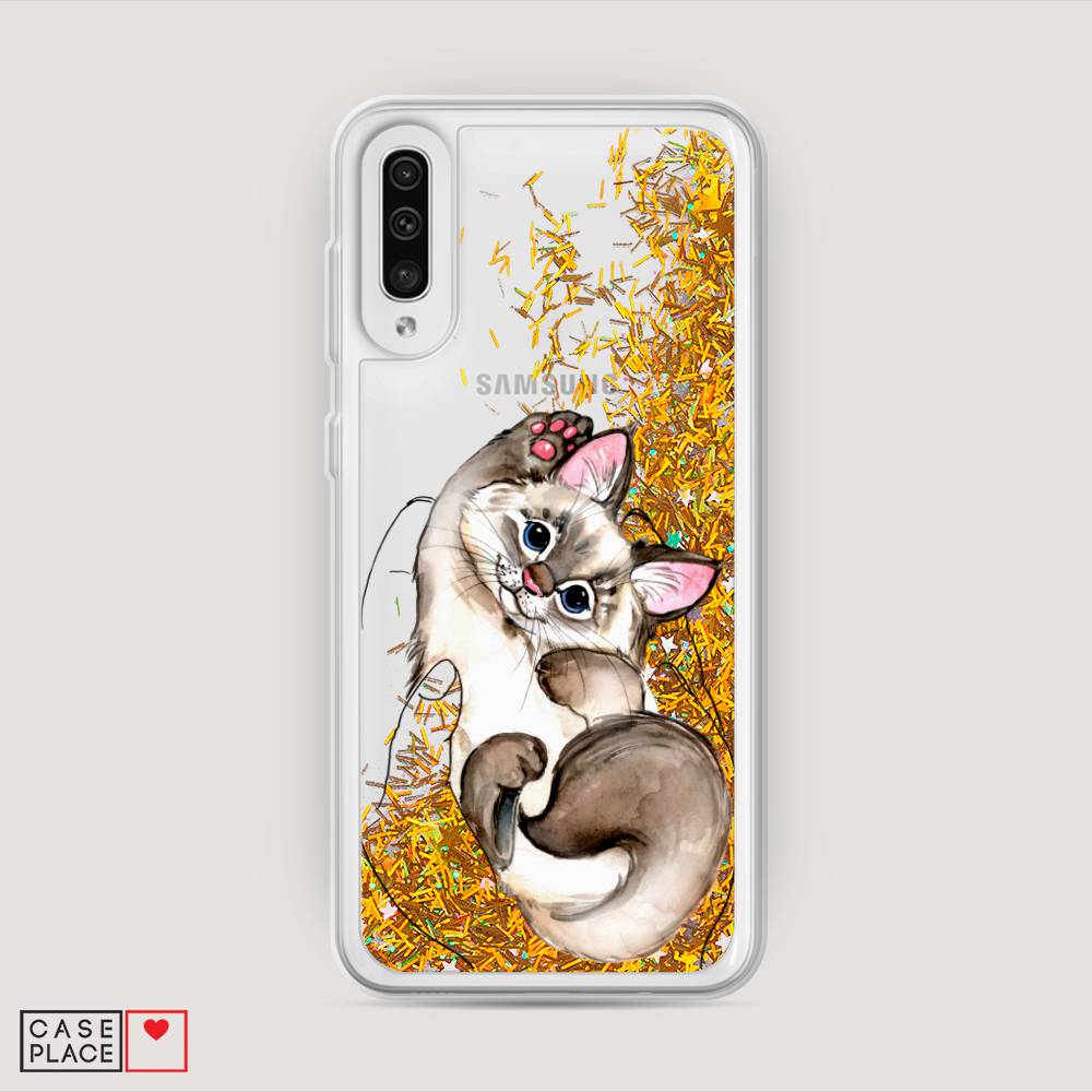 

Жидкий чехол с блестками "Котенок в ладошках" на Samsung Galaxy A50, 27790-1